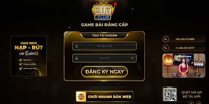 Đăng ký tài khoản Hit Club qua PC